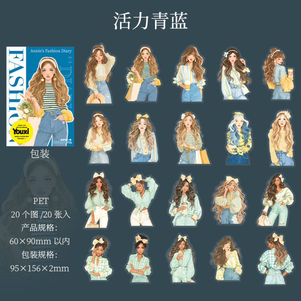 Fashion Diary Characters PET Stickers 20 Sheets 6 Types image 8