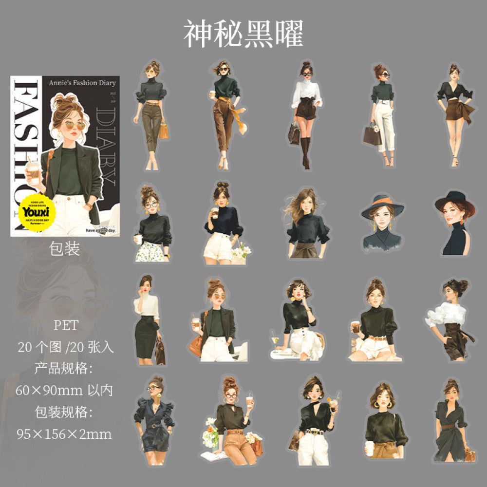 Fashion Diary Characters PET Stickers 20 Sheets 6 Types image 10
