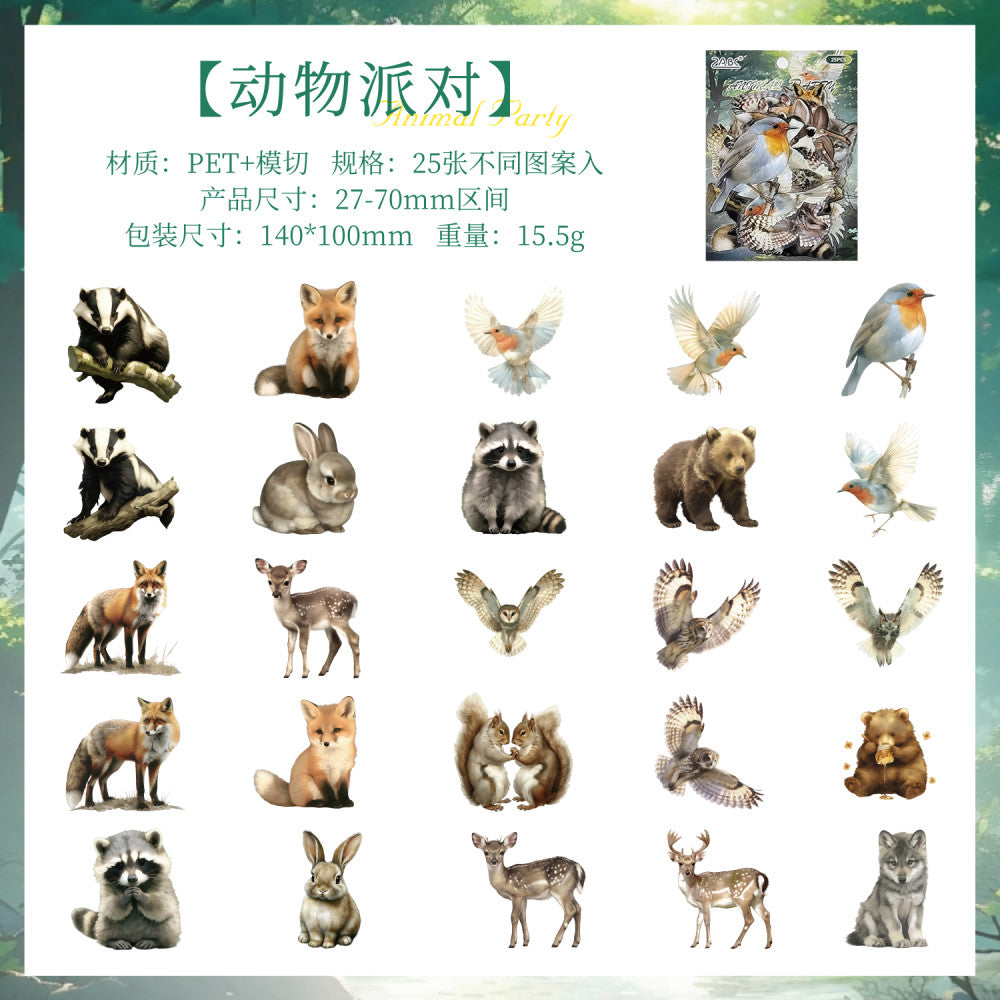 Retro Forest Animal PET Stickers 6 Types 25 Sheets