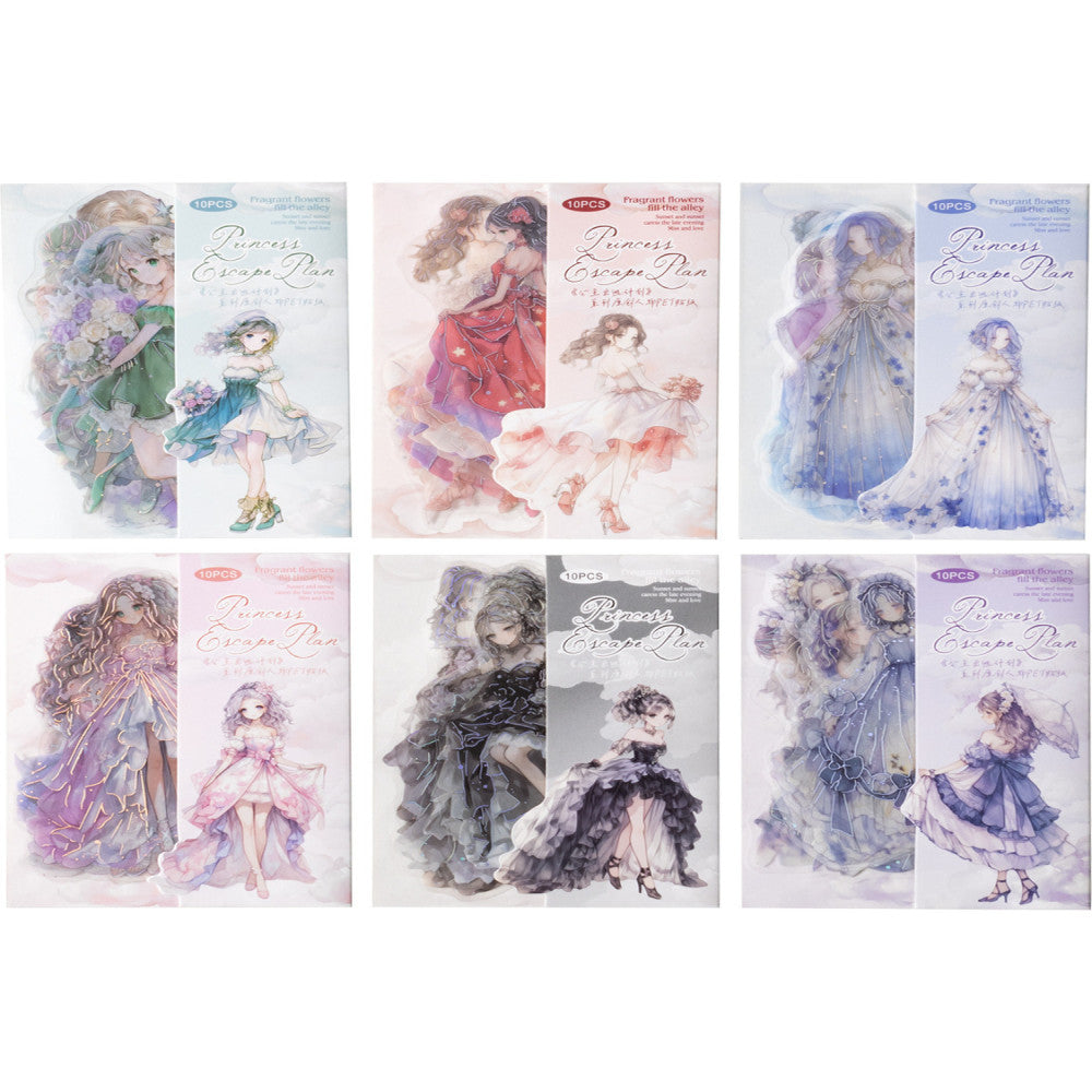 Princess Escape Plan Series Hot Laser Silver PET Stickers 10 sheets 6 Types image 4