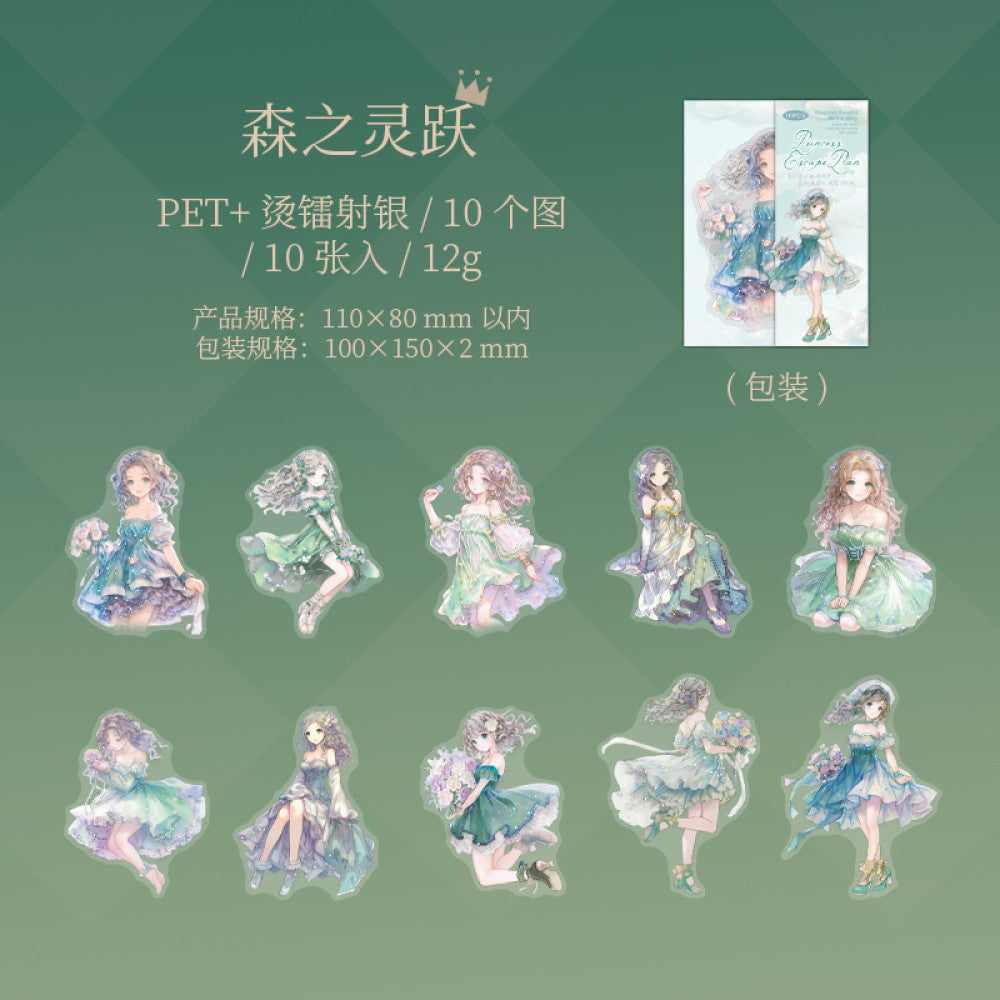 Princess Escape Plan Series Hot Laser Silver PET Stickers 10 sheets 6 Types image 6