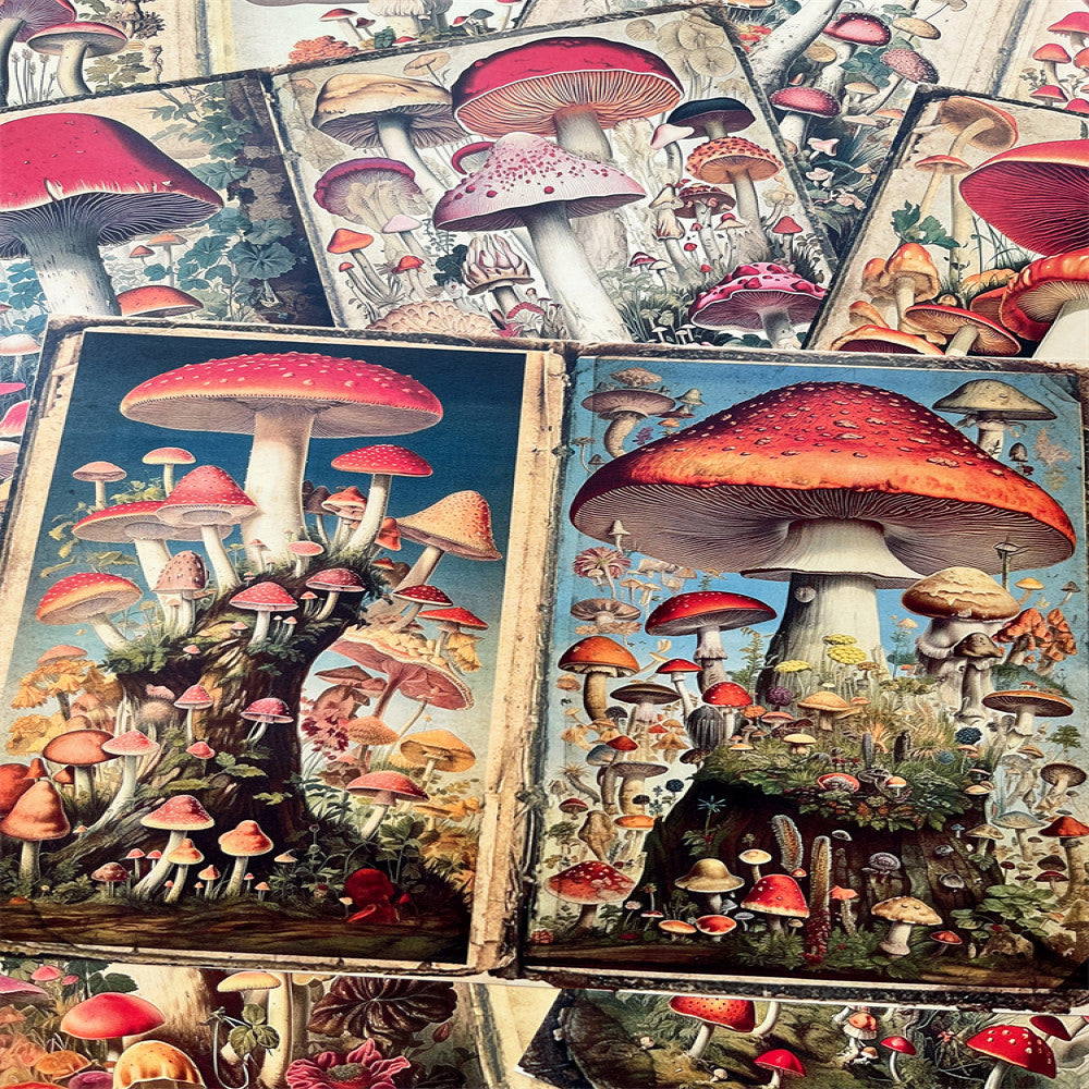 Retro Mushroom Background Paper 14cm 18cm 10 Sheets image 1