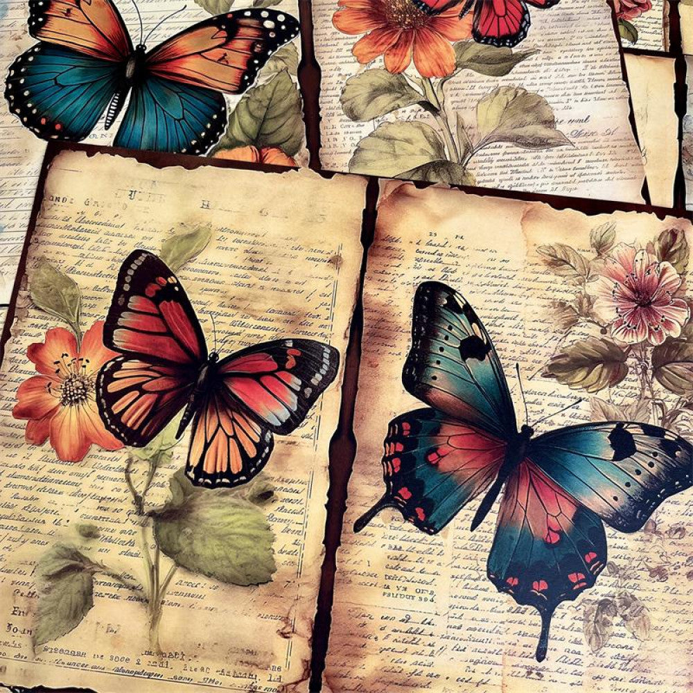Countryside butterfly flower background paper 14cm 18cm 8 Sheets image 0