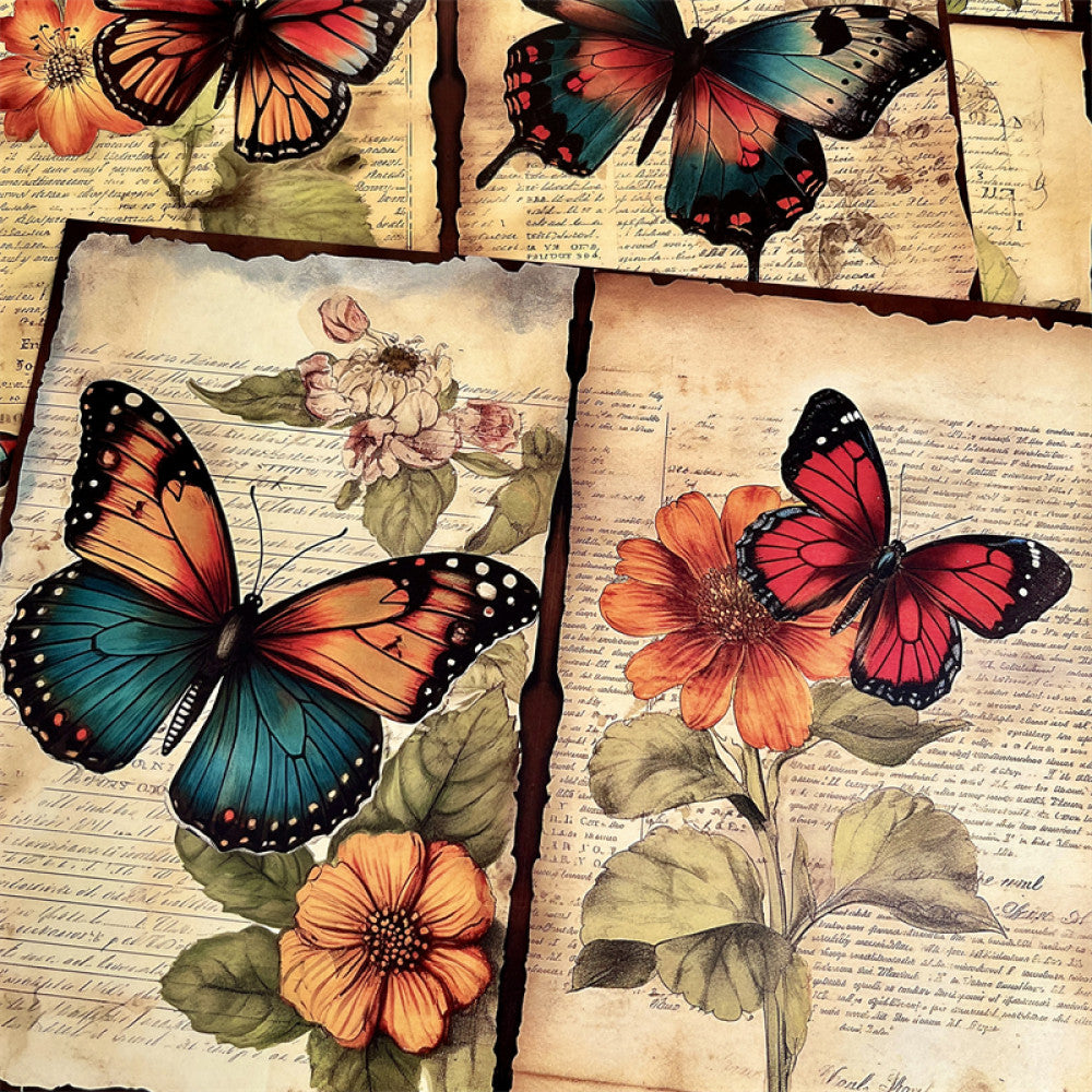 Countryside butterfly flower background paper 14cm 18cm 8 Sheets image 1