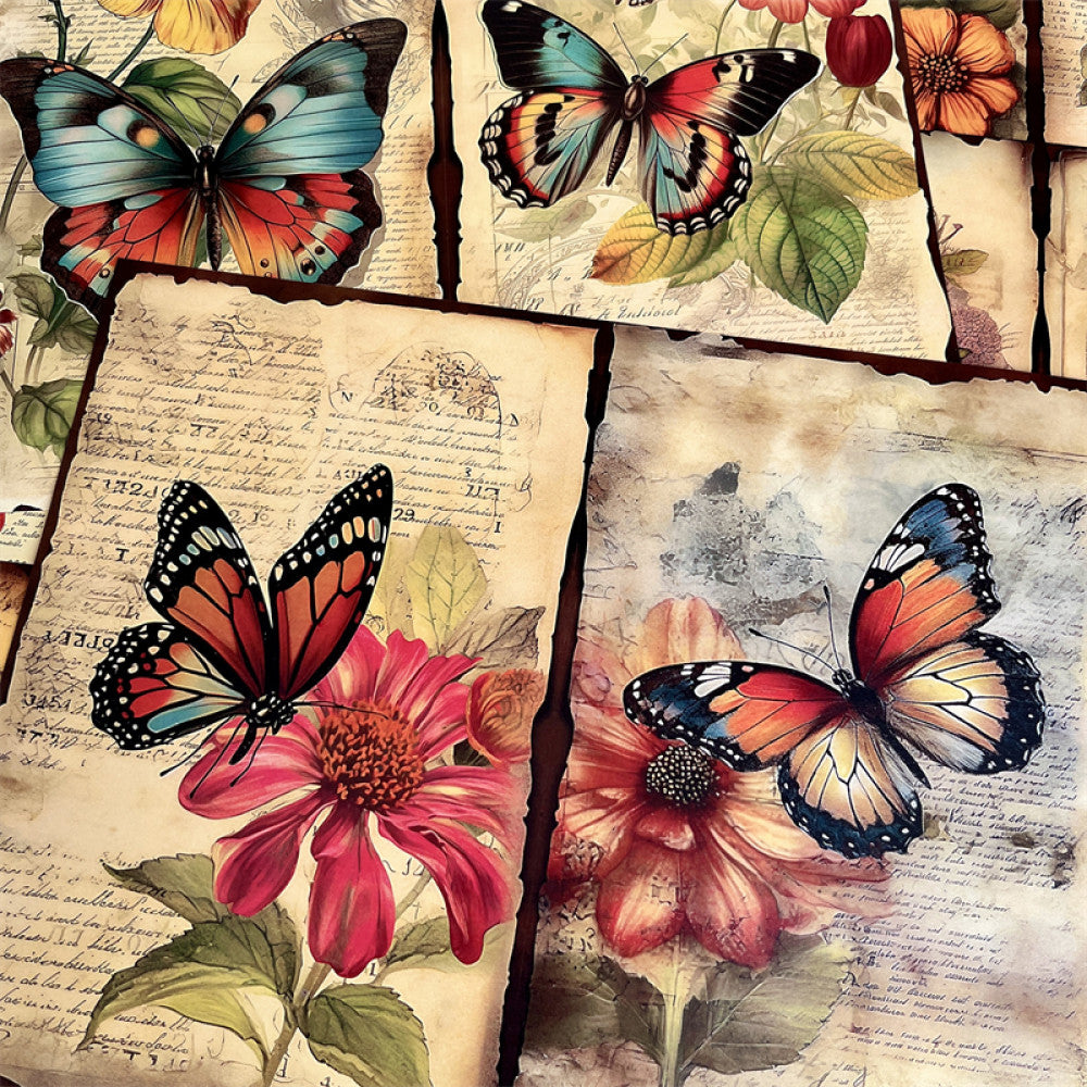 Countryside butterfly flower background paper 14cm 18cm 8 Sheets image 2