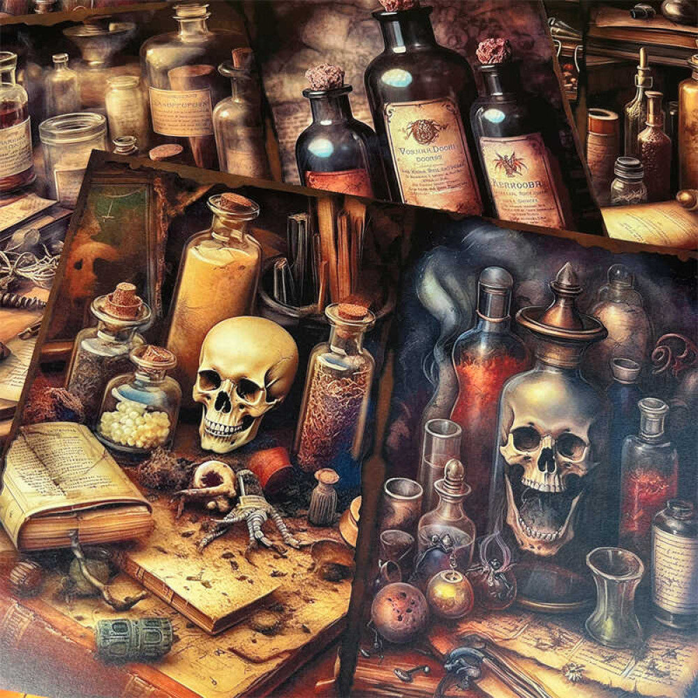 Smiley skull magic potion Gothic handbook background paper 14 cm 18cm 10 Sheets image 0