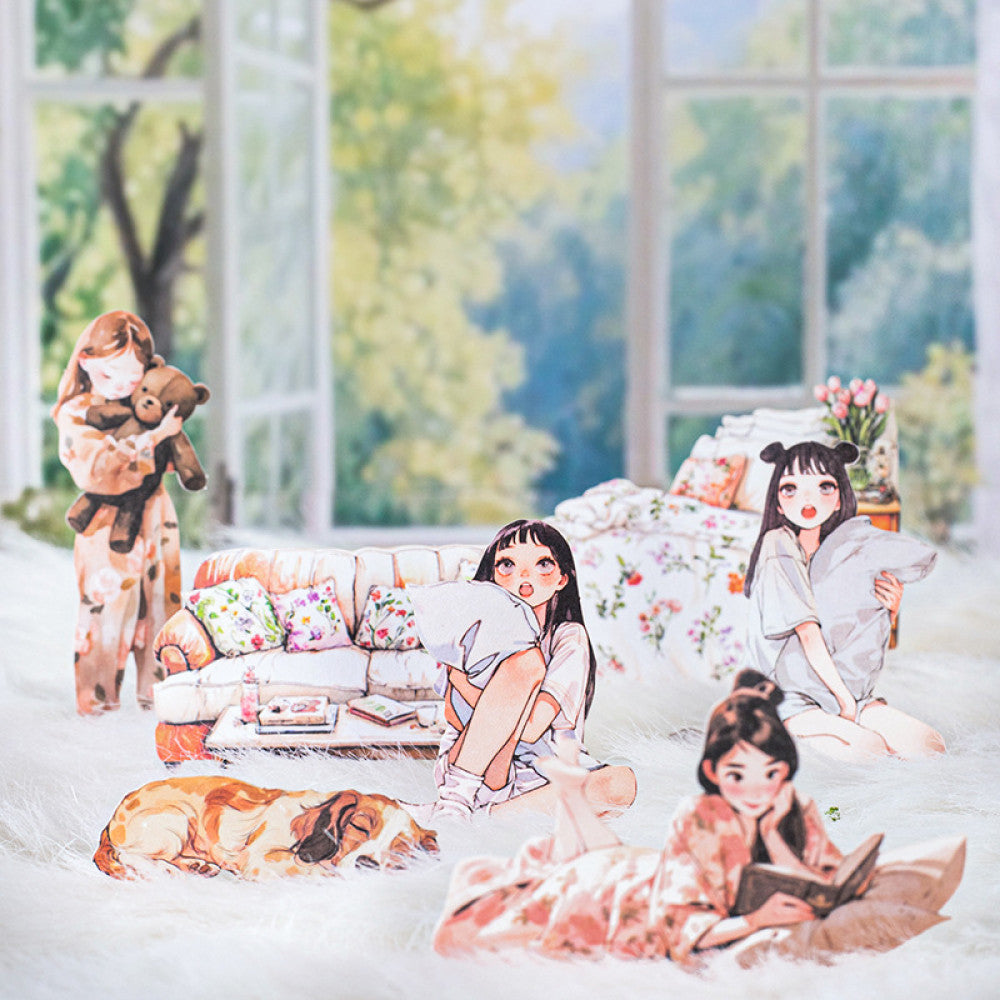 Lying Down Plan Series Character Landscape Stickers Set image 0