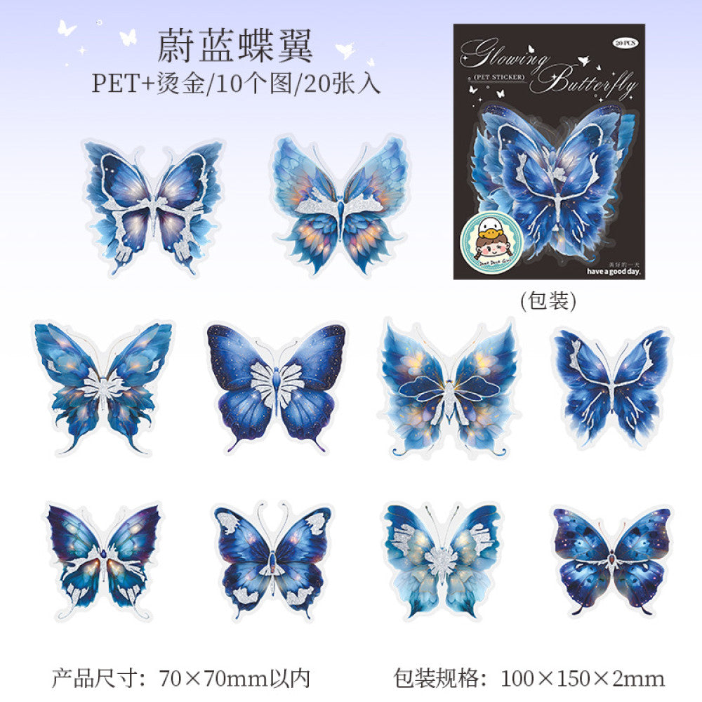 Butterfly Series 3D Gold Stamping PET Stickers  6 Types 20 Pcs
