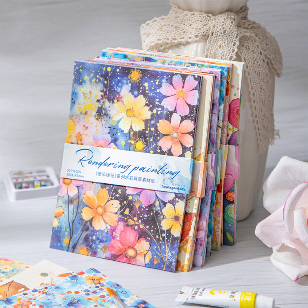 Flower Series Watercolor Background Material Paper 6 Models 30 Sheets image 11