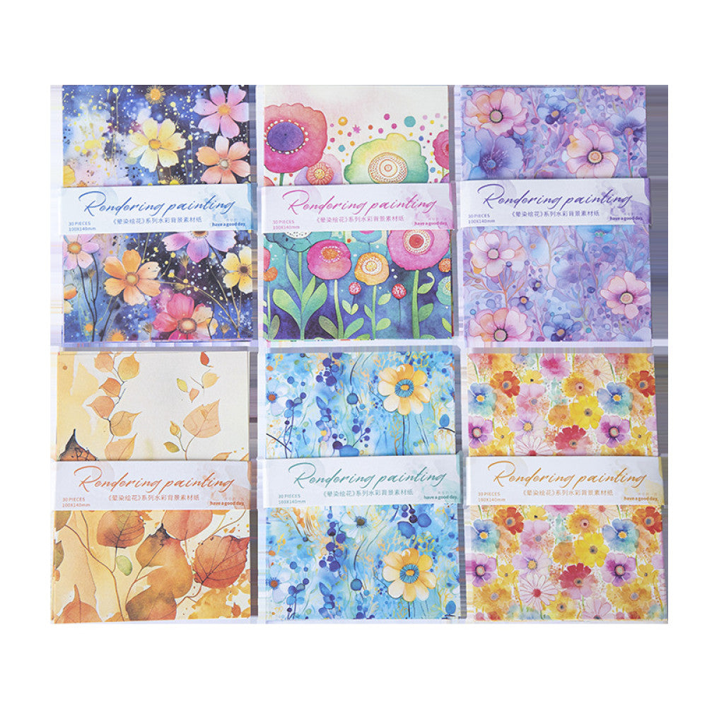 Flower Series Watercolor Background Material Paper 6 Models 30 Sheets image 3