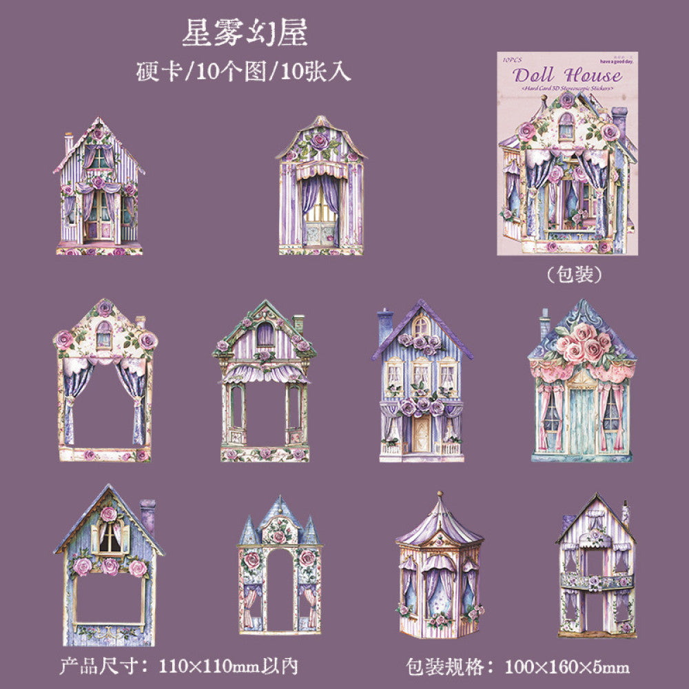 Dollhouse Series House Landscape Hard Card Sticke 6 Models 10 Pcs