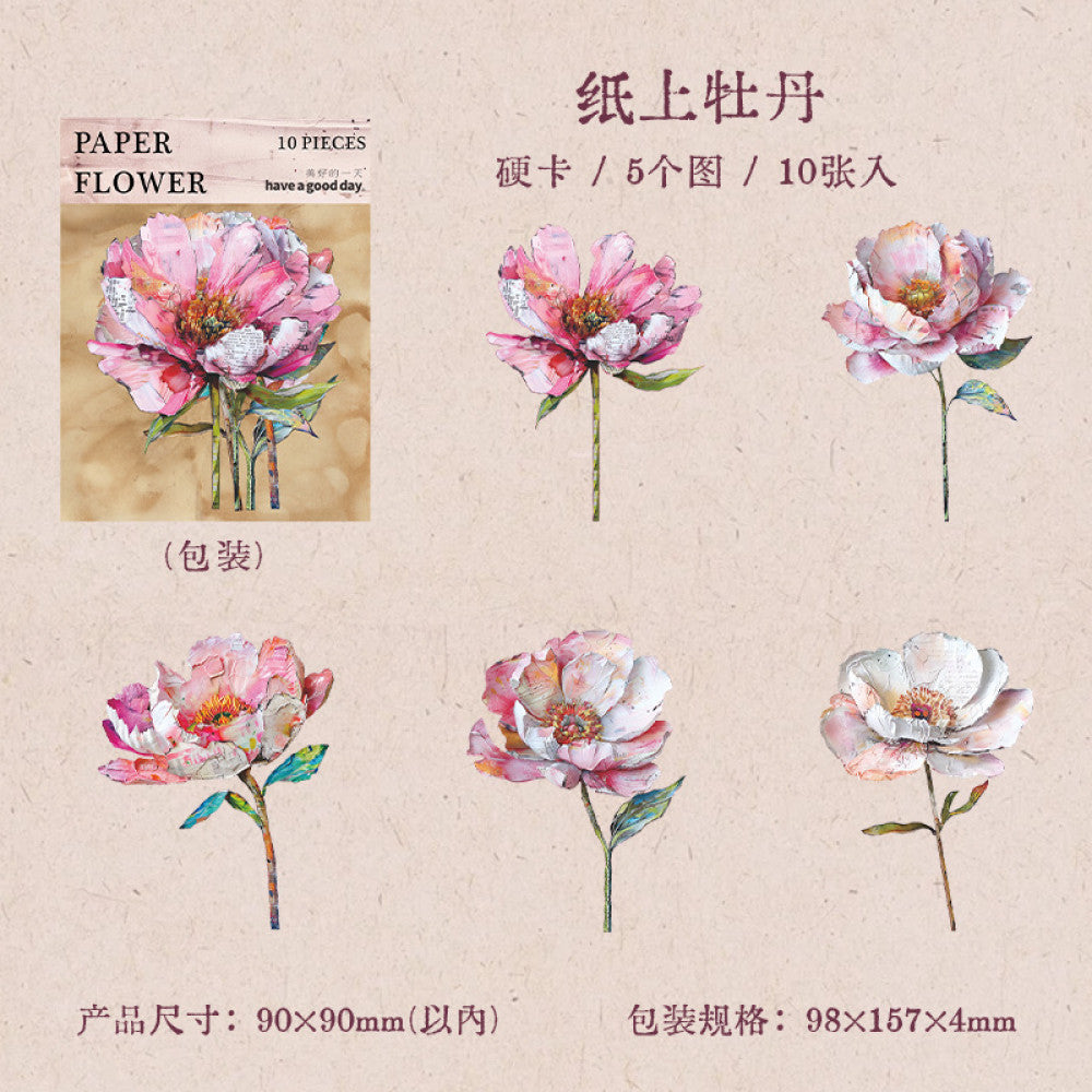 Flower Room Series Retro  Hard Card Stickers 6 Types 10 Pcs