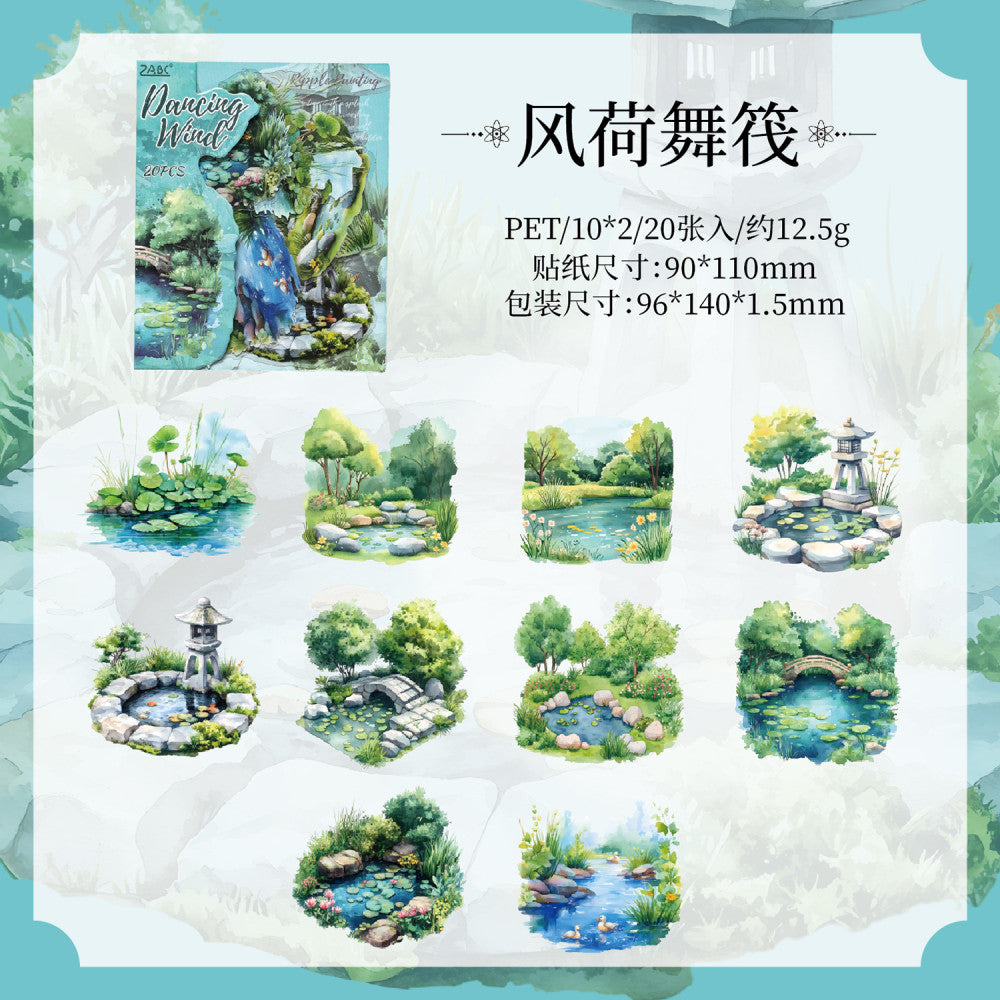 Painting Plant Pond Series PET Sticker Pack  6 Types 20 Pcs