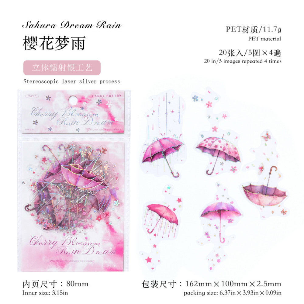 Rainy Season Umbrella Theme PET Stickers 20 Sheets