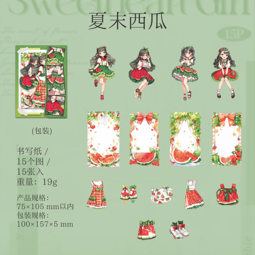 Fruity Sweetheart Girl Series Hard Card Stickers 6 Types 15 Pcs