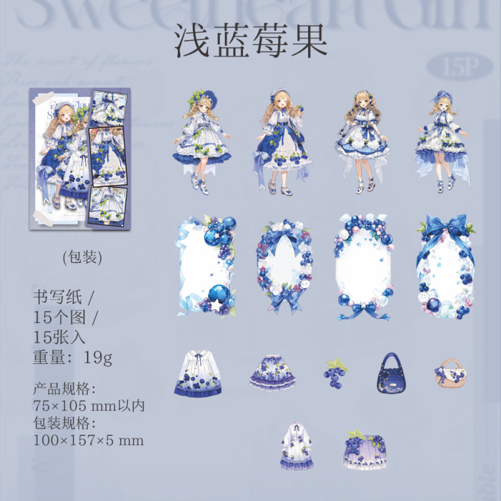 Fruity Sweetheart Girl Series Hard Card Stickers 6 Types 15 Pcs image 6