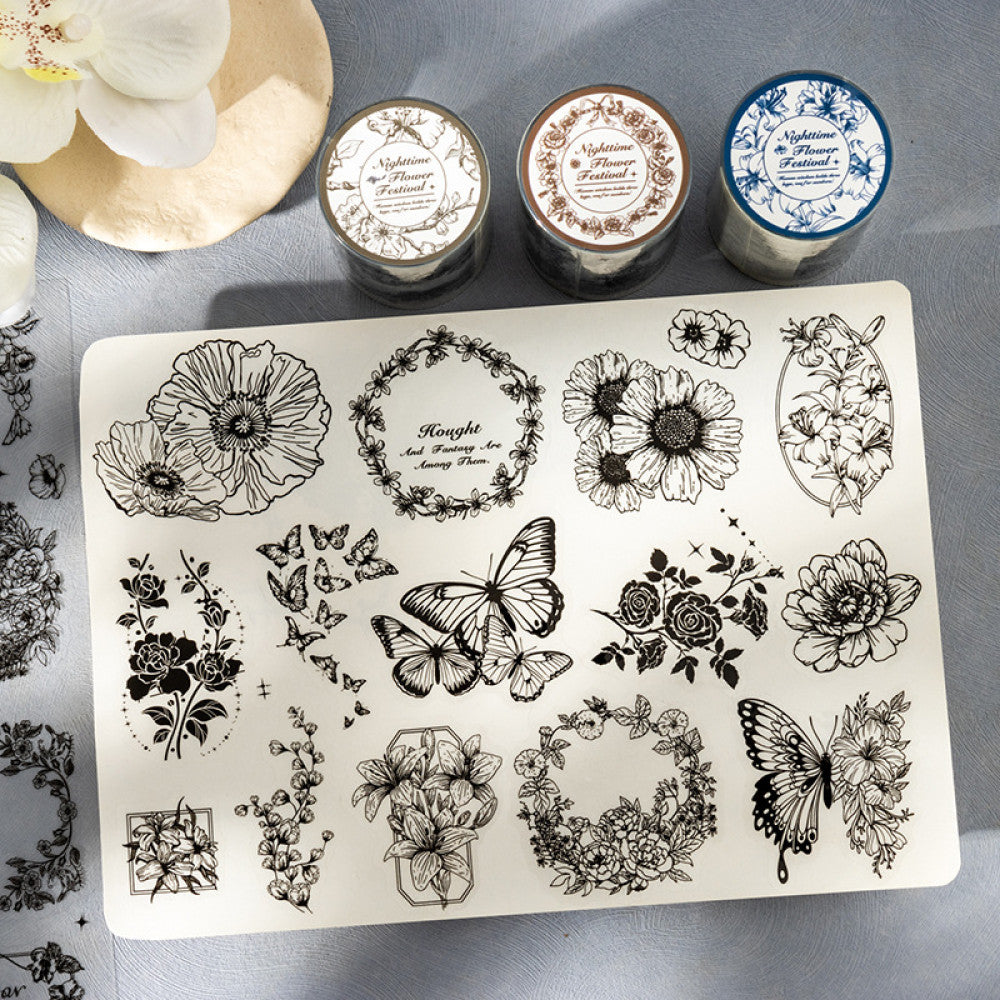 Night Flower Series Plant PET Tape 6 Styles 6cm 2m image 4