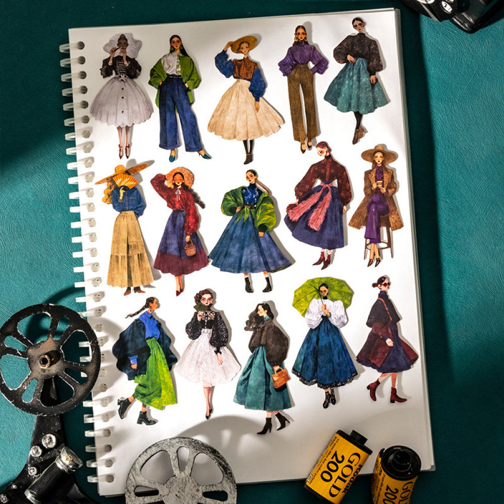 Retro Fashion Circle Series Original Character Paper Stickers 20 Sheets image 1