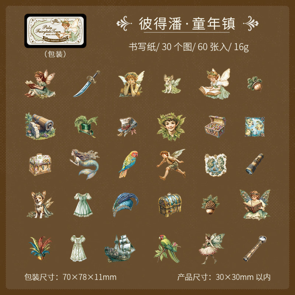 Fairytale Town Series Miniature Landscape Paper Stickers 6 Types 60 Pcs