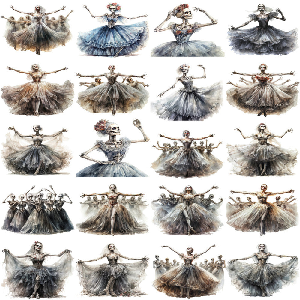 Skeleton Ballet Paper Stickers Pack 4-6cm 20 Pcs