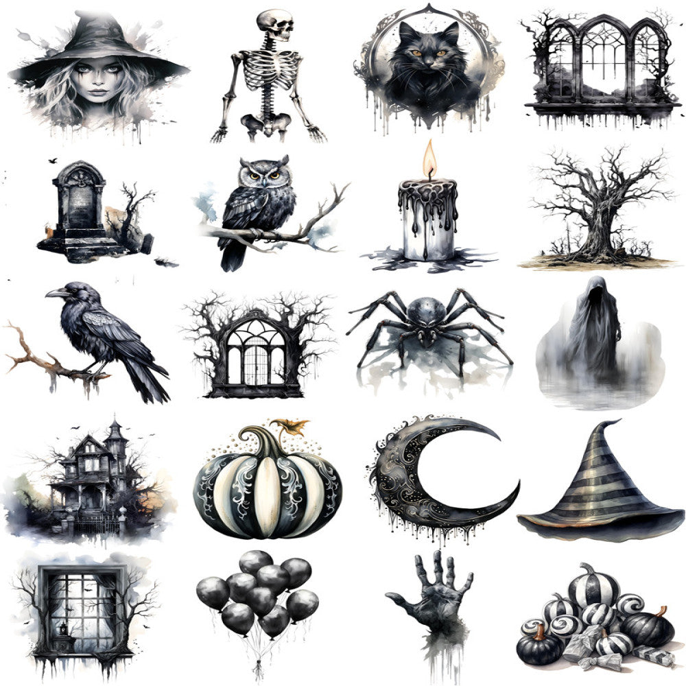 Black Halloween Paper Stickers Pack 4-6cm 20 Pcs