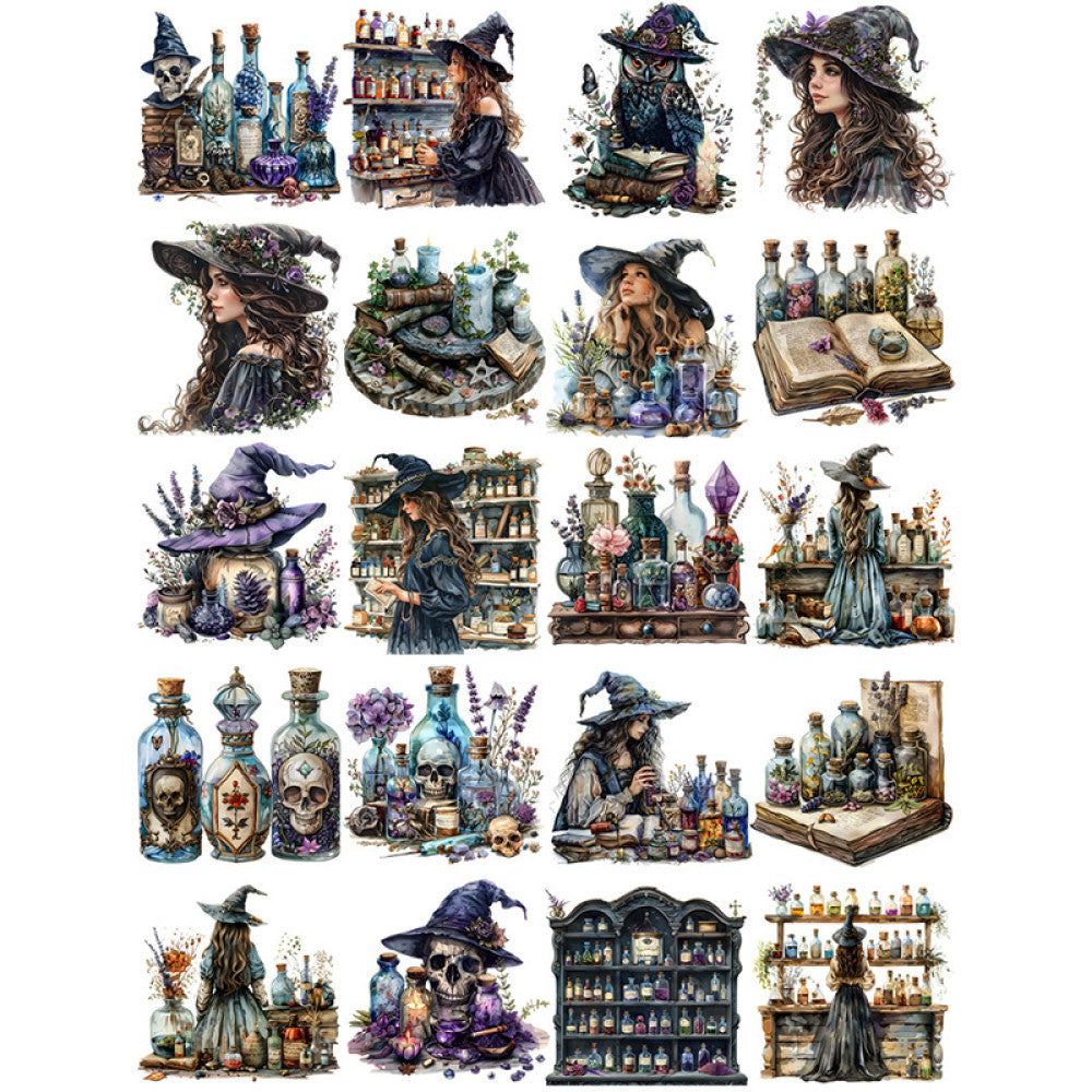 Retro Herbal Witch Paper Stickers Pack 4-6cm 20Pcs