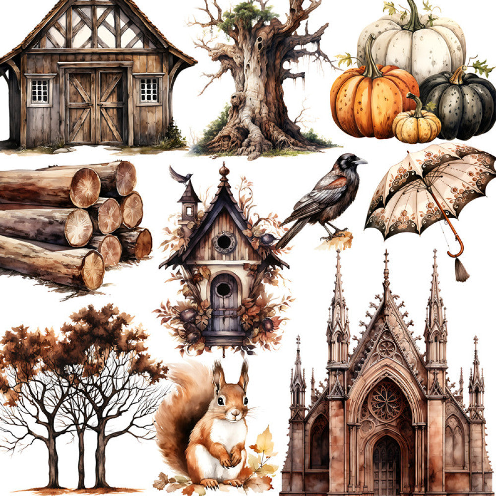 Retro Gothic AutumnPaper Stickers 4 6cm image 1