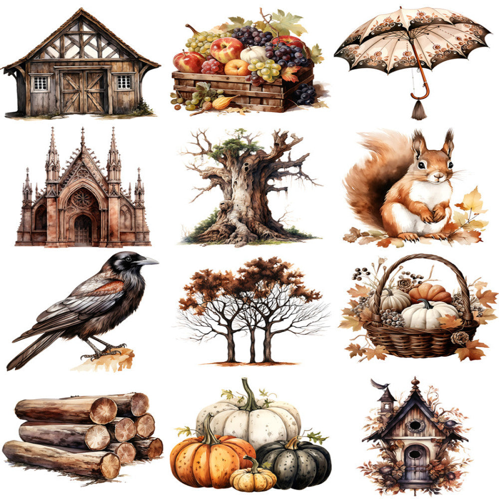 Retro Gothic AutumnPaper Stickers 4-6cm