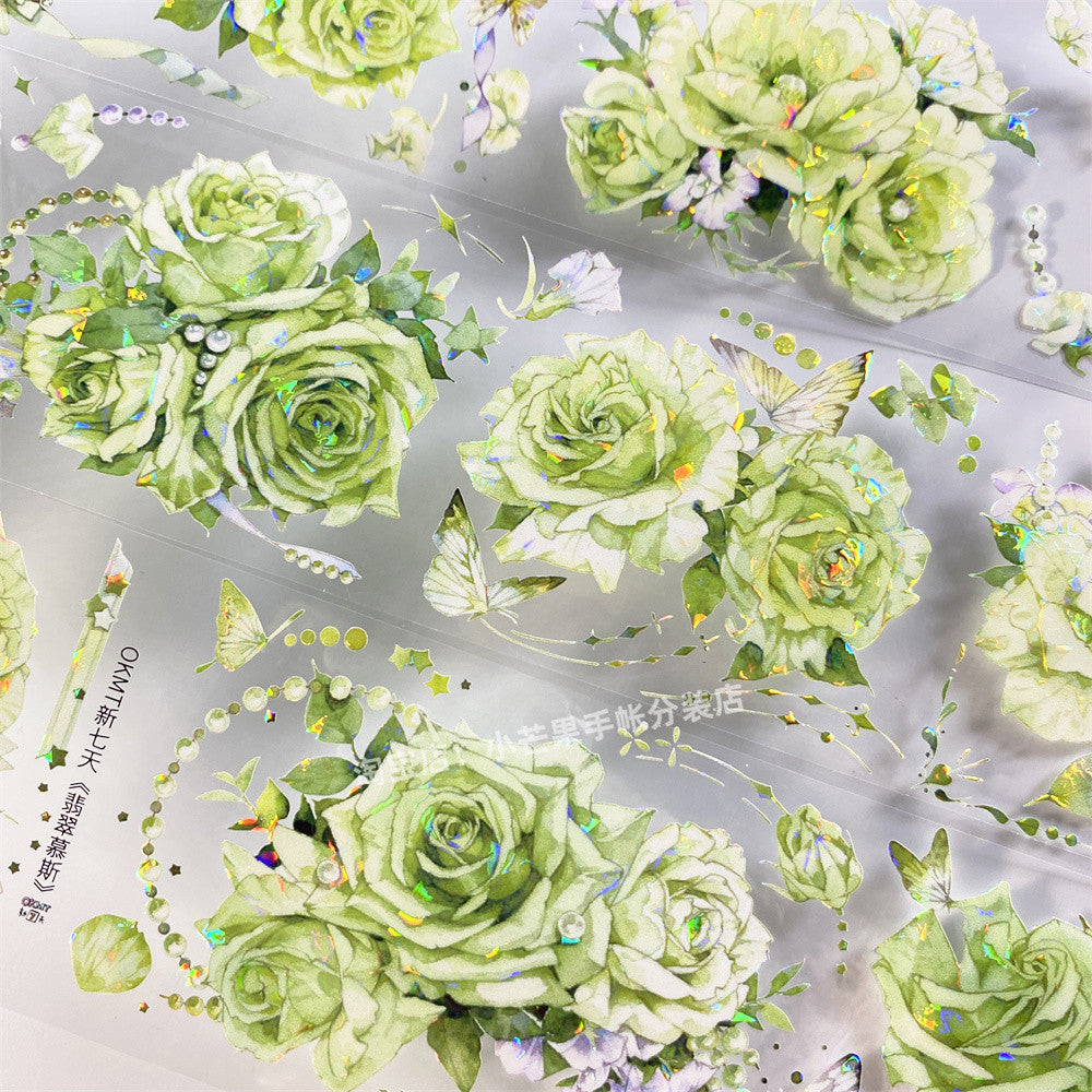 Green Rose Butterfly Ancient Style PET Tape 6cm 1m image 0