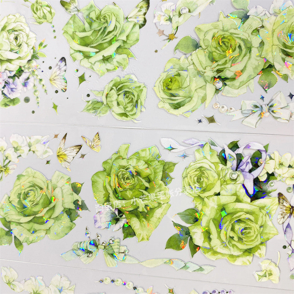 Green Rose Butterfly Ancient Style PET Tape 6cm 1m image 1
