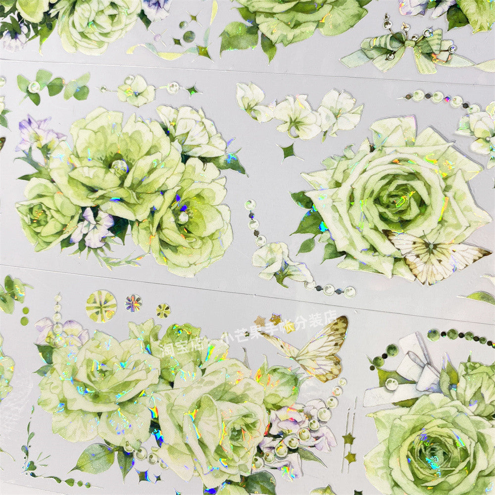 Green Rose Butterfly Ancient Style PET Tape 6cm 1m image 2