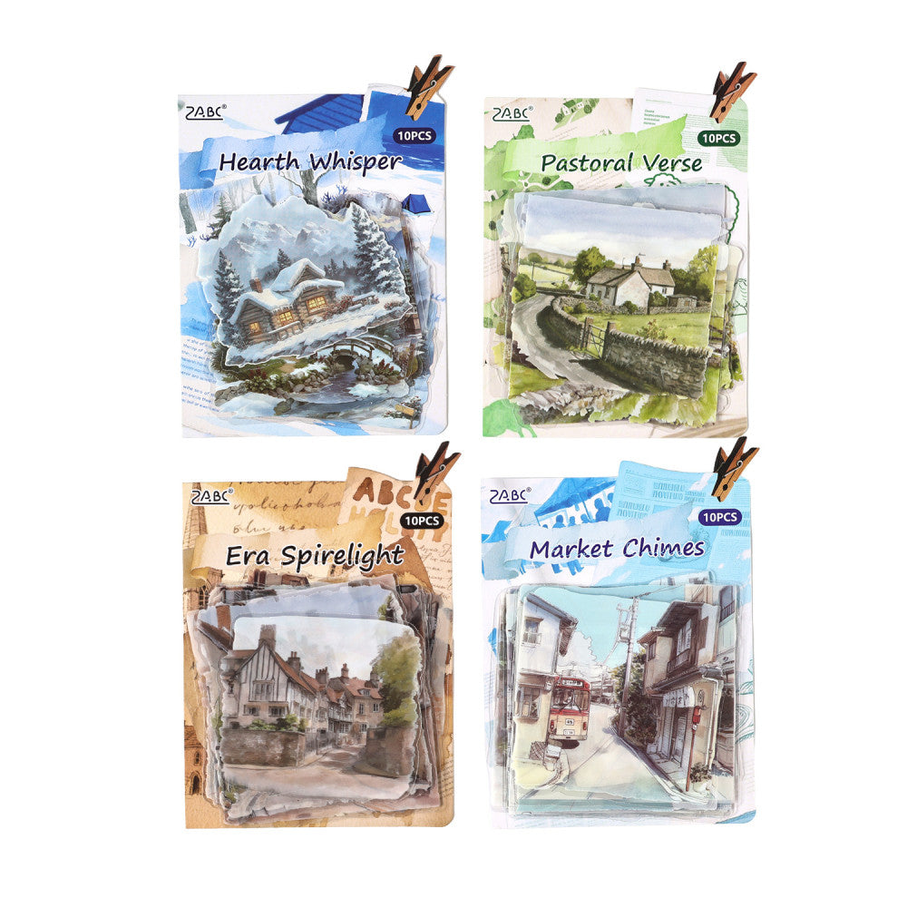 European material landscape series PET Stickers 4 Types 10 Pcs image 4