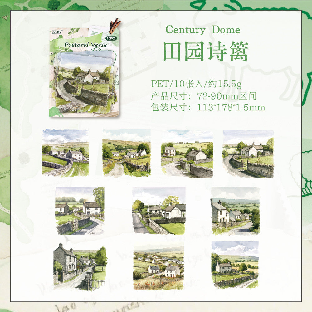 European material landscape series PET Stickers 4 Types 10 Pcs