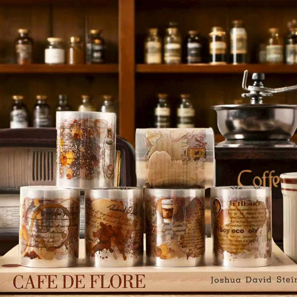 Caramel Melody Series PET Tape 6 Rolls with Die cut Retro Coffee Theme image 0
