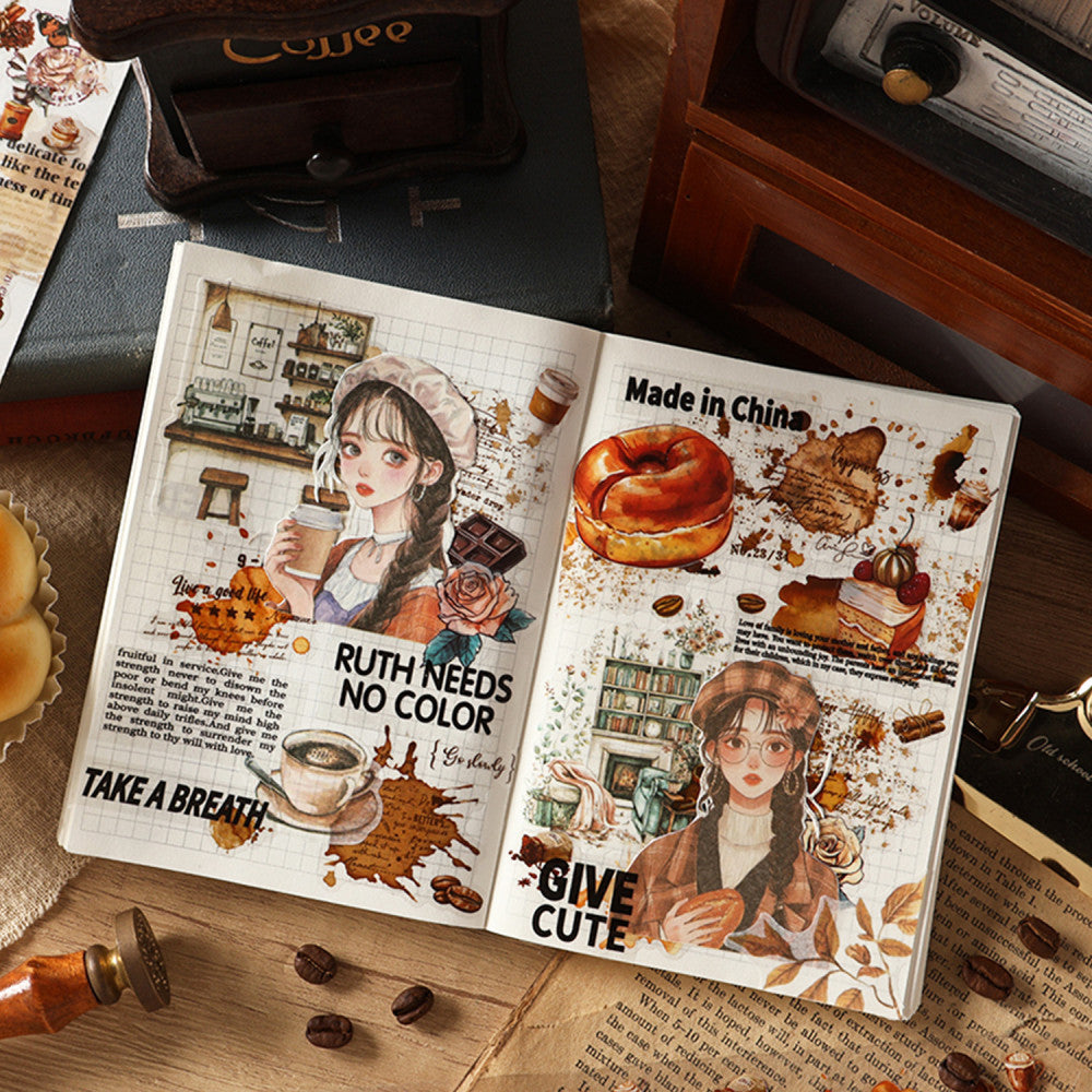 Caramel Melody Series PET Tape 6 Rolls with Die cut Retro Coffee Theme image 2