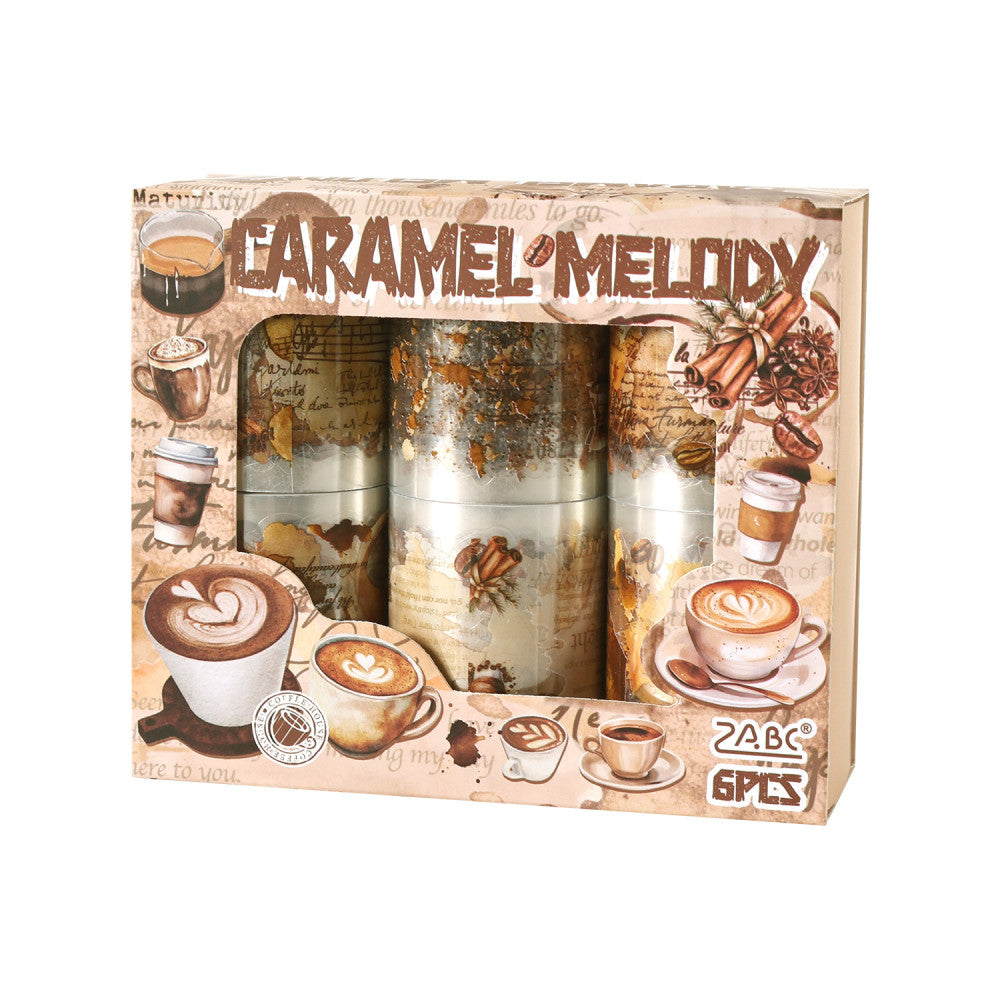 Caramel Melody Series PET Tape 6 Rolls with Die cut Retro Coffee Theme image 3