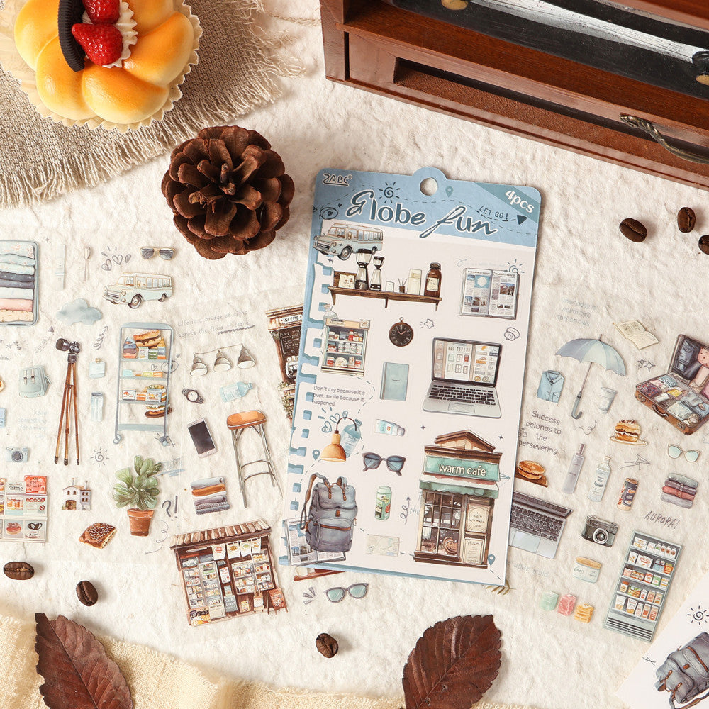 Travel Happiness Series Warm and Healing PET Stickers 4 Sheets 4 Types image 3