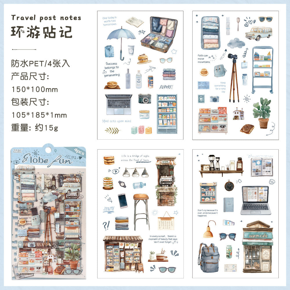 Travel Happiness Series Warm and Healing  PET Stickers 4 Sheets 4 Types