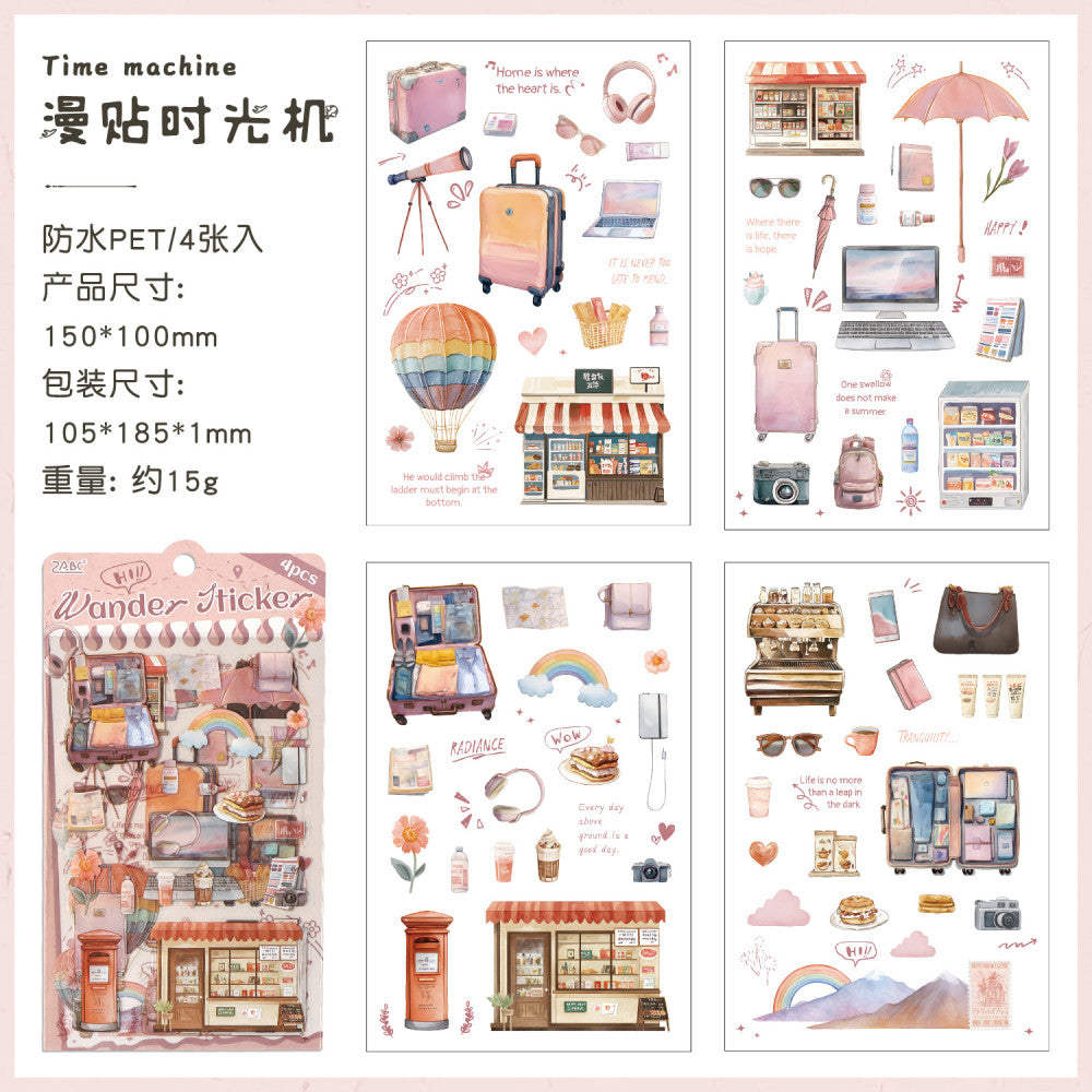 Travel Happiness Series Warm and Healing  PET Stickers 4 Sheets 4 Types