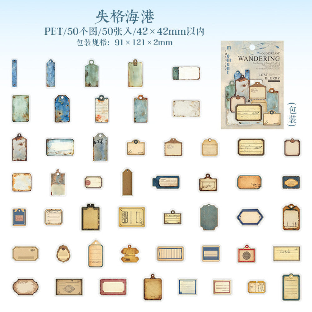 Retro Collage Material PET Stickers 6 Styles 50 Sheets