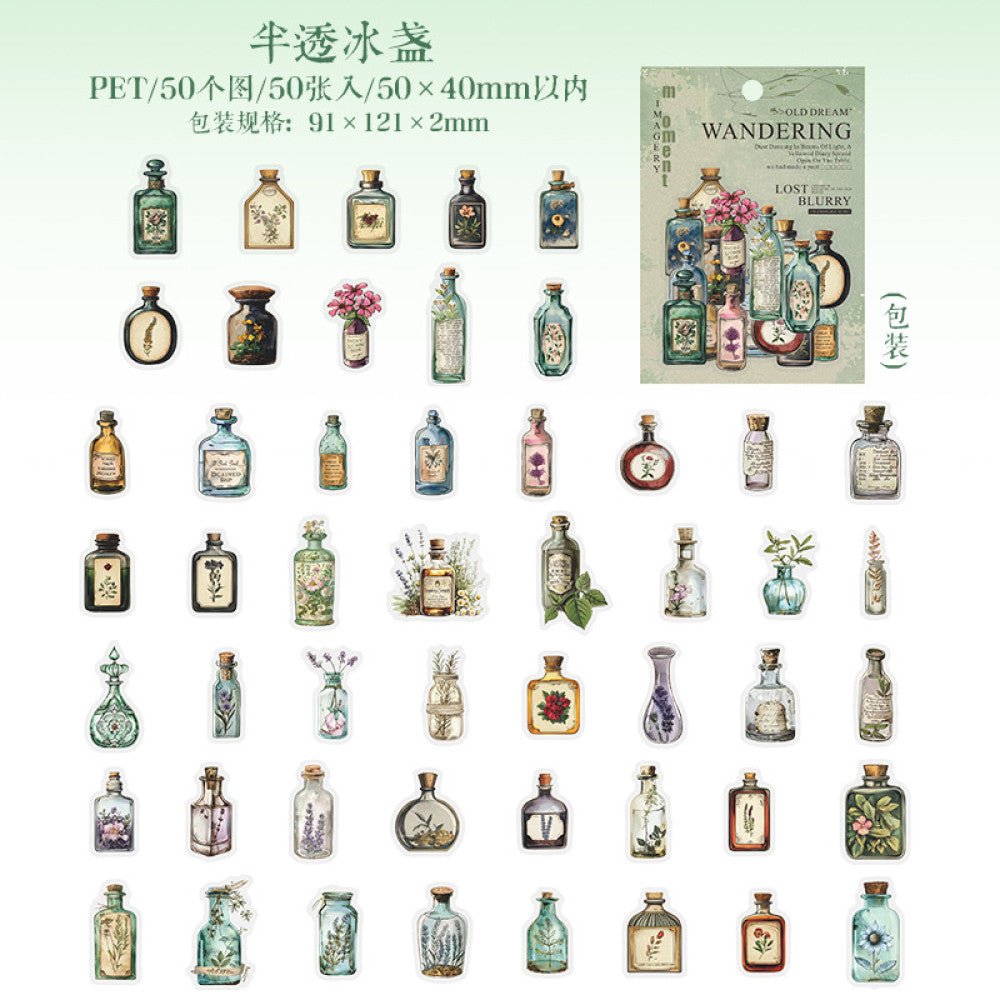Retro Collage Material PET Stickers 6 Styles 50 Sheets