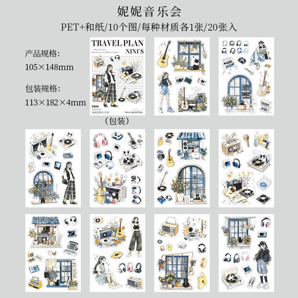 Nini's Travel Plan Series Original Scenery Sticker Book 20 Sheets 4 Styles