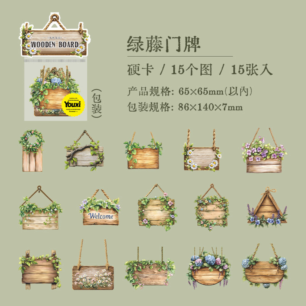 Wood Flower Language Series Garden Hard Card Sticker 15 Sheets into 6 Styles