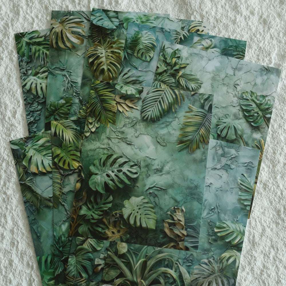 Junk Journal Green Plants Material Paper 14cm 18cm 10 Sheets image 0