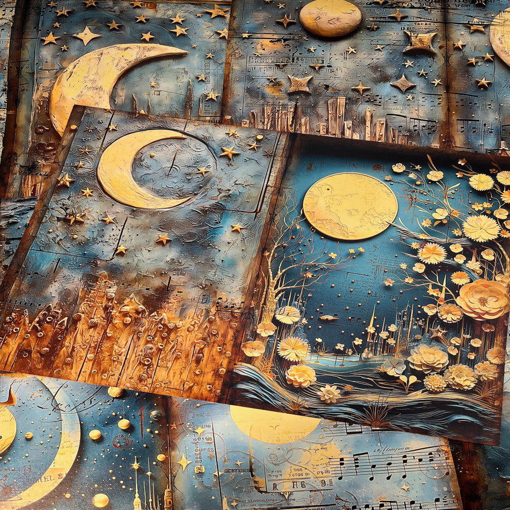 Space Stars and Moon Background Paper 13 cm 18cm 6 Sheets image 2