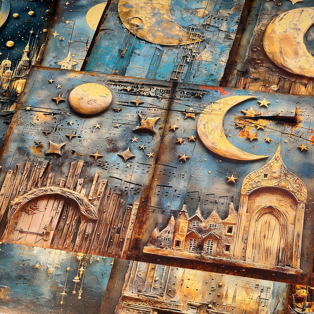 Space Stars and Moon Background Paper 13 cm 18cm 6 Sheets image 0