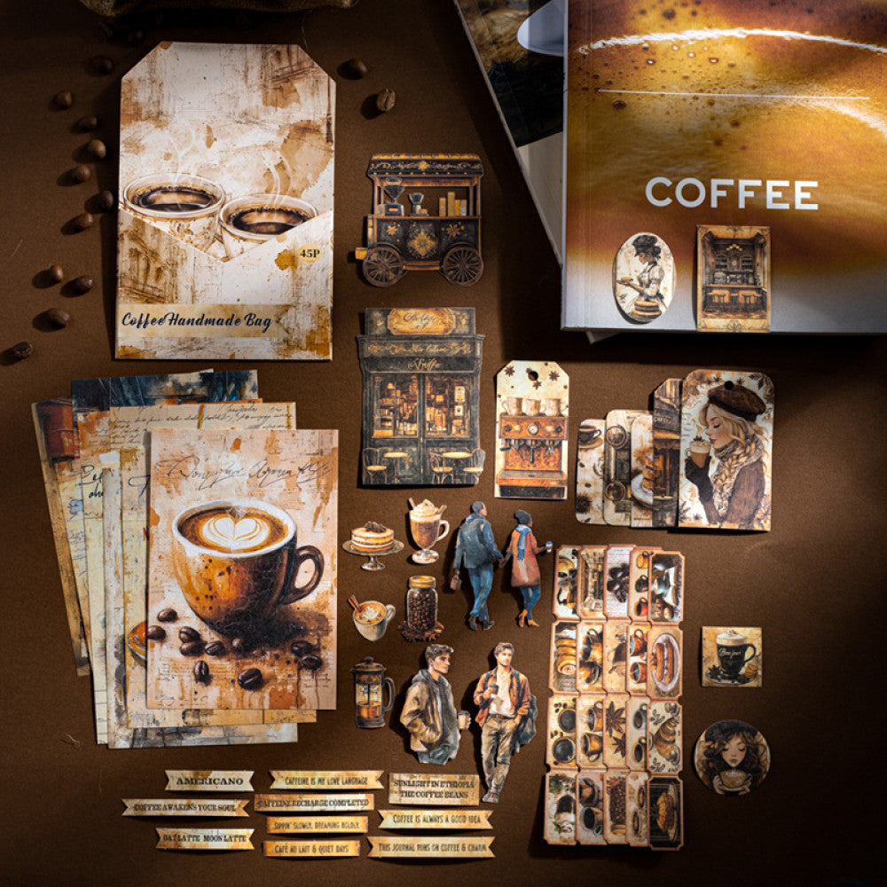 Coffee journal series cretro material paper pack 45 sheets 4 designs image 0