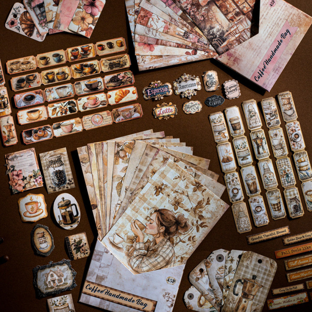 Coffee journal series cretro material paper pack 45 sheets 4 designs image 1