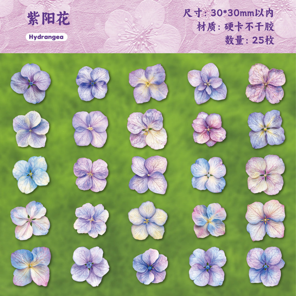 Floral Theme Hard Card Stickers 6 Styles 25 Pcs
