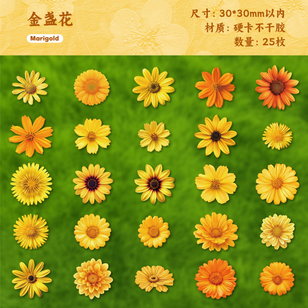 Floral Theme Hard Card Stickers 6 Styles 25 Pcs